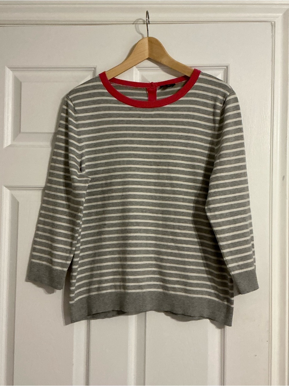 Talbots Silk Blend Striped Sweater with Fuscia Trim